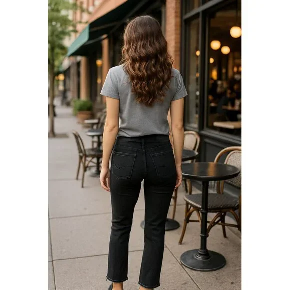 AG Adriano Goldschmied The Prima Ankle Cigarette Jeans Black Denim Frayed Hem 23 - Picture 3 of 16